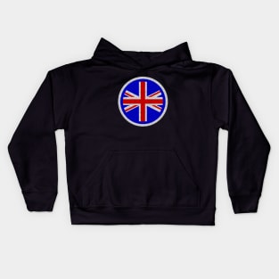 Round UK Union Jack flag blue White distressed outline mod Kids Hoodie